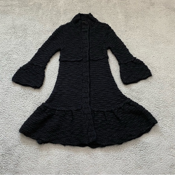 Free People Cardigan Sweater Womens XS Black Crochet Knit Wool Blend Bell Cuffs - Picture 2 of 13